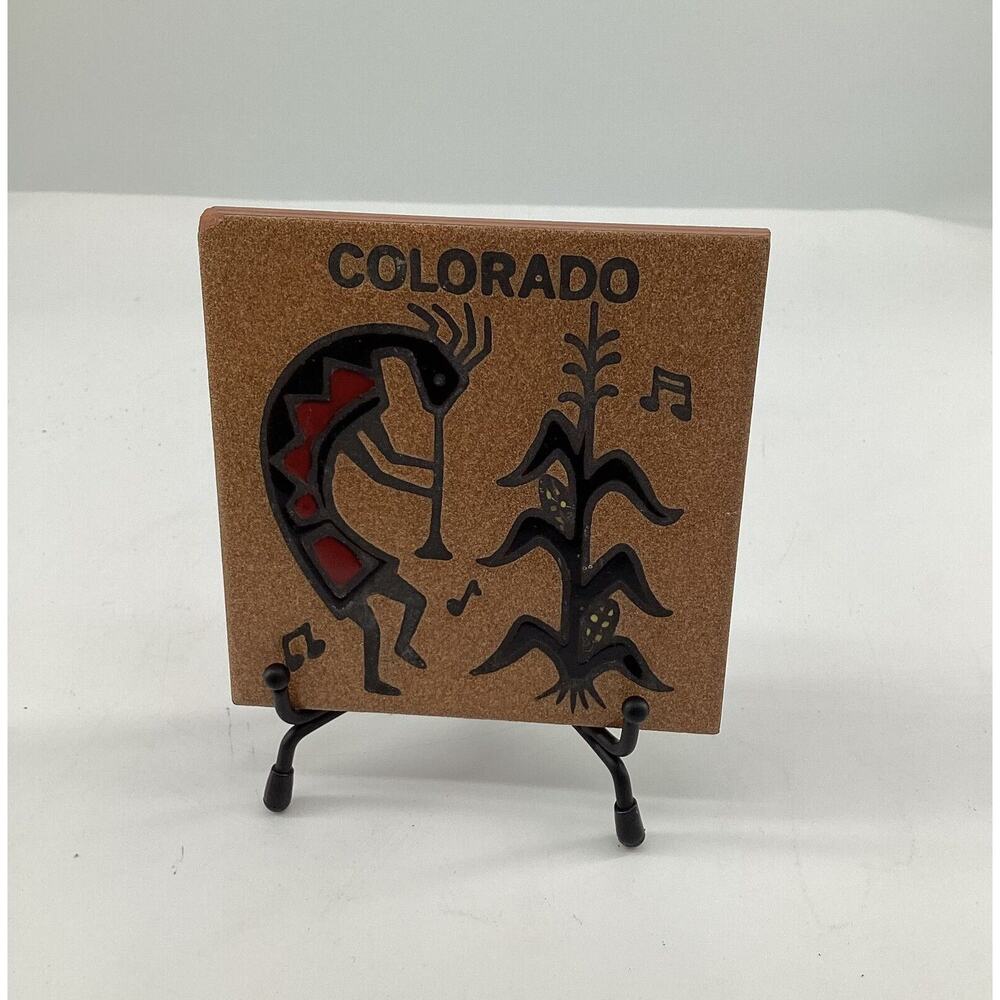 Artist Cleo Teissedre Handpainted Ceramic Tile 4" Dancing Corn